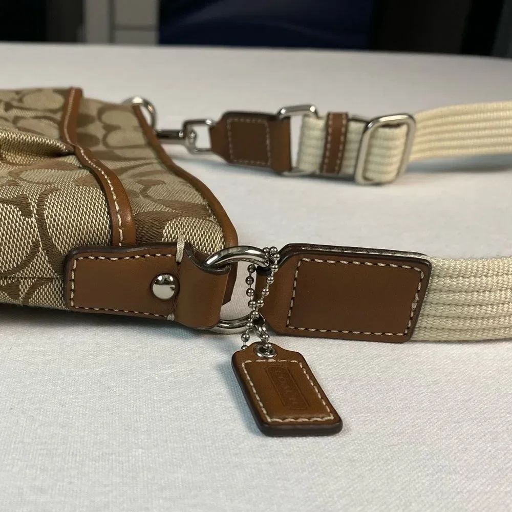 Coach Signature Soho Jacquard Swingpack Pleated Leather Trim Classic